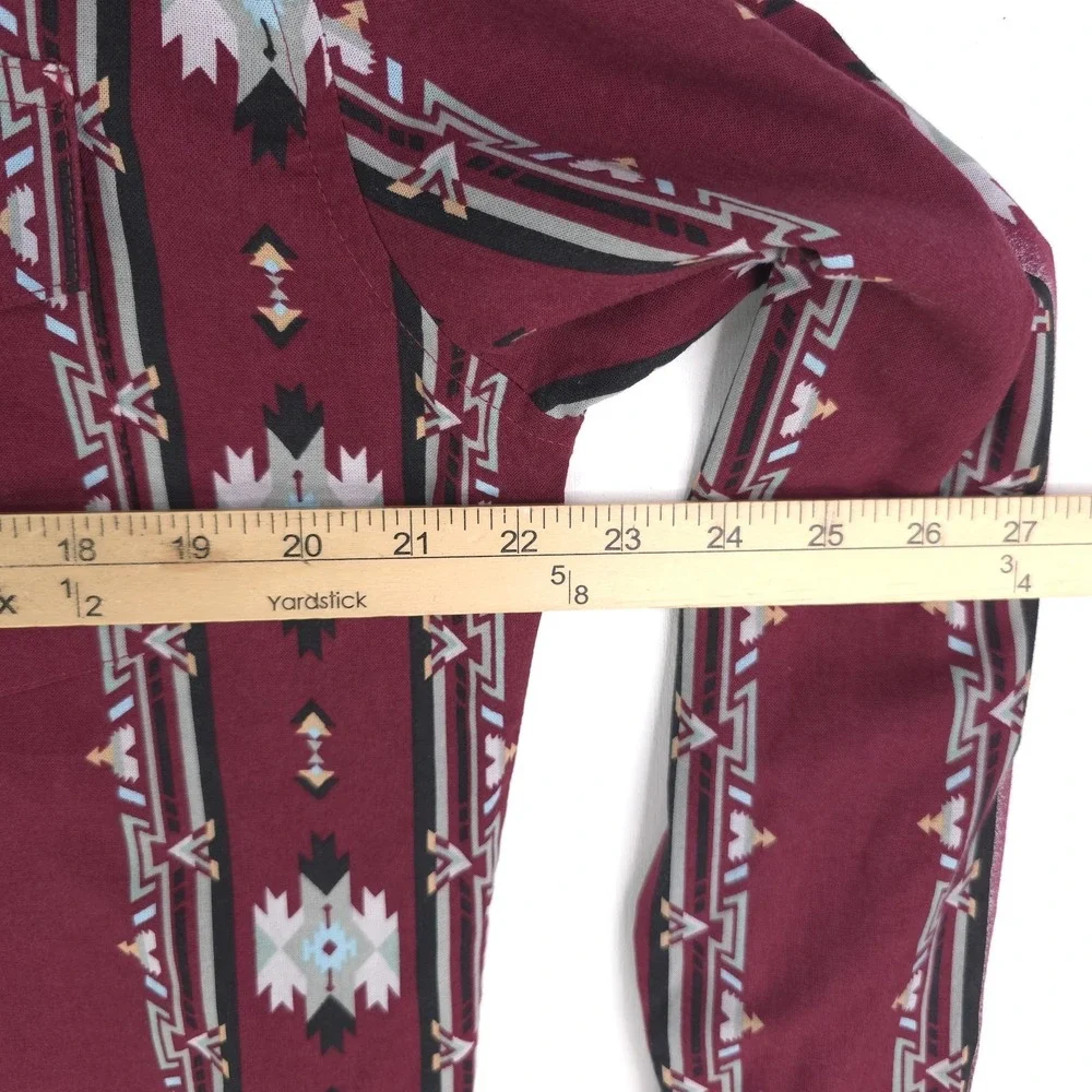 Wrangler Men's Medium Aztec Checotah Western Pearl Snap Shirt Southwestern Print